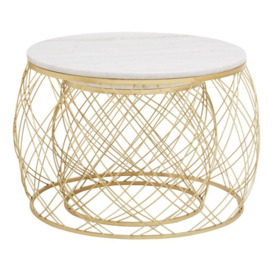 Jordan White Marble Top Round Side Tables with Geometric Gold Frame (Set of 2) - thumbnail 2