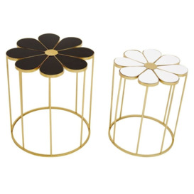 Jordan Black and White Petal Flower Shape Side Table with Gold Frame (Set of 2) - thumbnail 2