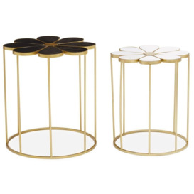 Janiyah Black and White Petal Flower Shape Side Table with Gold Frame (Set of 2)