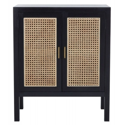 Achille Black Compact Small Sideboard, 75cm W with 2 Rattan Doors - image 1