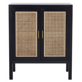 Achille Black Compact Small Sideboard, 75cm W with 2 Rattan Doors - thumbnail 1