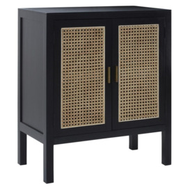 Achille Black Compact Small Sideboard, 75cm W with 2 Rattan Doors - thumbnail 3