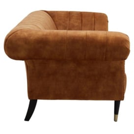 Briar Brown 3 Seater Sofa, Velvet Fabric Upholstered with Black Wooden Gold Cone Trim Legs - thumbnail 3