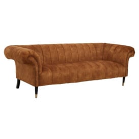 Briar Brown 3 Seater Sofa, Velvet Fabric Upholstered with Black Wooden Gold Cone Trim Legs - thumbnail 2