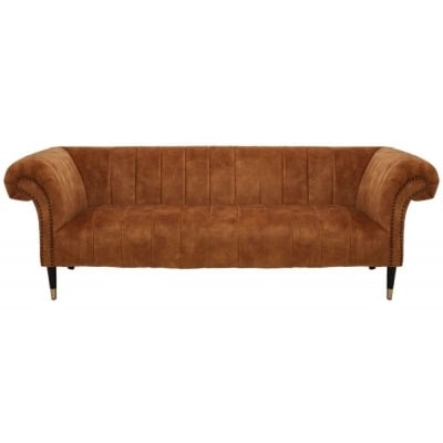 Briar Brown 3 Seater Sofa, Velvet Fabric Upholstered with Black Wooden Gold Cone Trim Legs - image 1