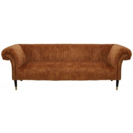 Briar Brown 3 Seater Sofa, Velvet Fabric Upholstered with Black Wooden Gold Cone Trim Legs - thumbnail 1