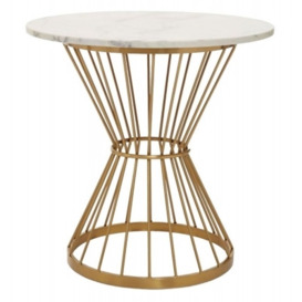 Cavalier White Marble and Gold Hourglass Base Dining Table, 70cm Seats 2 Diners Round Top - thumbnail 1