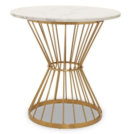 Cavalier White Marble and Gold Hourglass Base Dining Table, 70cm Seats 2 Diners Round Top - thumbnail 2