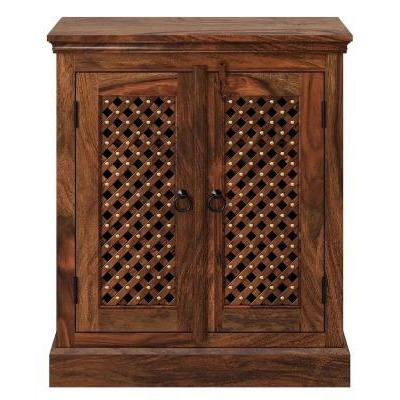 Maharani Sheesham DVD Cabinet, Indian Wood with Lattice Design - 2 Doors and 2 Shelves - image 1