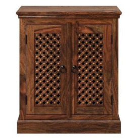 Maharani Sheesham DVD Cabinet, Indian Wood with Lattice Design - 2 Doors and 2 Shelves - thumbnail 1