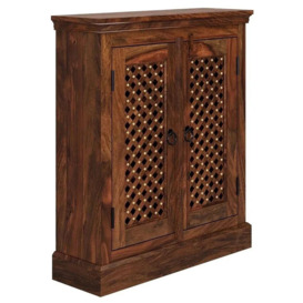 Maharani Sheesham DVD Cabinet, Indian Wood with Lattice Design - 2 Doors and 2 Shelves - thumbnail 2