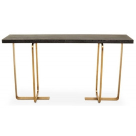 Dierks Oak Veneer and Gold Console Table - thumbnail 1
