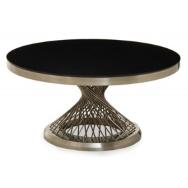 Rison Black Glass Top and Silver Geometric Base Round Coffee Table