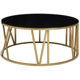 Vesta Black Glass Top and Gold Round Coffee Table