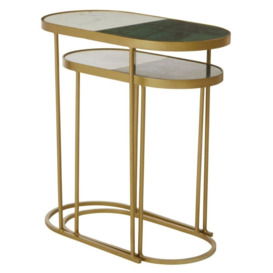 Higgston Marble Top and Gold Industrial Side Table (Set of 2) - thumbnail 3