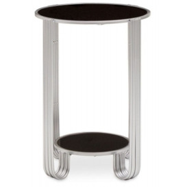 Auxier Black Mirror and Silver Round End Table