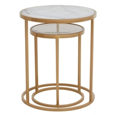 Metzger White Marble Top and Gold Nest of Tables (Set of 2) - image 1