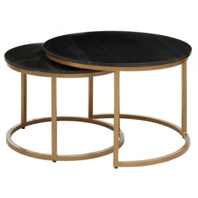 Alexis Black Marble Top and Gold Round Nest of Tables (Set of 2) - image 1