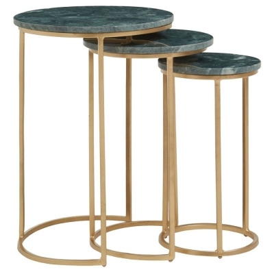 Acworth Green Marble Top and Gold Nest of Tables (Set of 3) - image 1