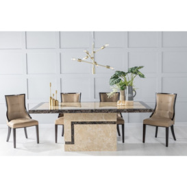 Venice Marble Dining Table Set, Rectangular Cream Top and Pedestal Base with Paris Taupe Faux Leather Chairs
