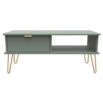 Linear Reed Green 1 Drawer Coffee Table with Hairpin Legs - image 1