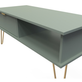 Linear Reed Green 1 Drawer Coffee Table with Hairpin Legs - thumbnail 3