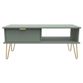 Linear Reed Green 1 Drawer Coffee Table with Hairpin Legs - thumbnail 1