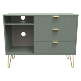 Linear Reed Green 3 Drawer TV Unit with Hairpin Legs