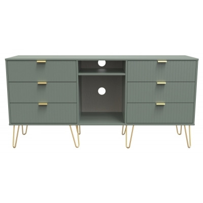 Linear Reed Green 6 Drawer TV Unit with Hairpin Legs - image 1