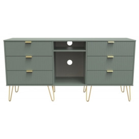 Linear Reed Green 6 Drawer TV Unit with Hairpin Legs
