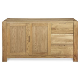Bergen Oak Medium Sideboard, 140cm W with 2 Doors and 3 Drawers - thumbnail 3