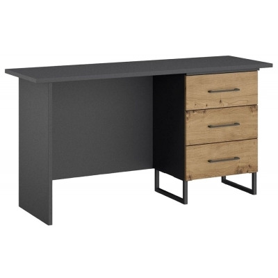 Home Office Metallic Grey and Wotan Oak 3 Right Drawer Desk - image 1