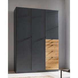 Ontario Metallic Grey and Artisan Oak 3 Door 5 Drawer Combi Wardrobe - 136cm