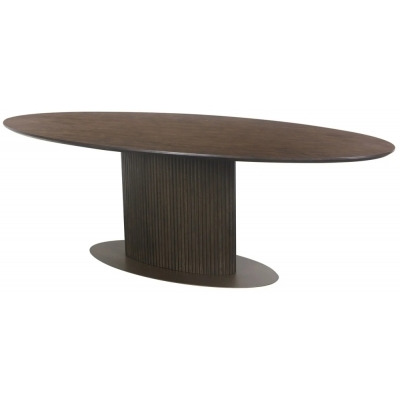 Luxor Brown Fluted Ribbed Dining Table, 235cm Seats 8 to 10 Diners Oval Top - image 1