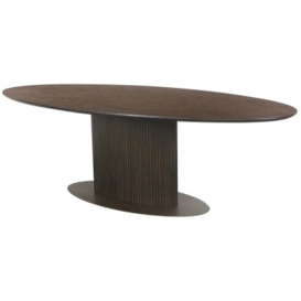 Luxor Brown Fluted Ribbed Dining Table, 235cm Seats 8 to 10 Diners Oval Top - thumbnail 1