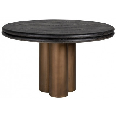 Macaron Black Rustic Dining Table, 130cm Seats 10 to 12 Diners Round Top - image 1