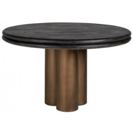 Macaron Black Rustic Dining Table, 130cm Seats 4 Diners Round Top - thumbnail 1