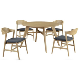 Carrington Scandinavian Style Oak Dining Set, 120cm Seats 4 Diners Round Top - 4 Chairs