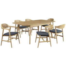 Carrington Scandinavian Style Oak Dining Set, 180cm 6 to 8 seater Diners Rectangular Top - 6 Chairs