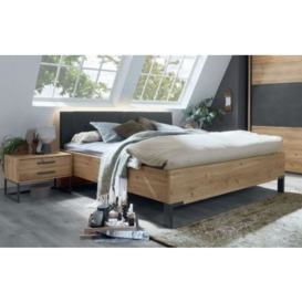 Breda Bianco Oak Bed with Upholstered Anthracite Cushion Headboard - thumbnail 1