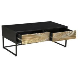 Luxe Black and Antique Gold Starburst Coffee Table- 2 Drawers - thumbnail 3