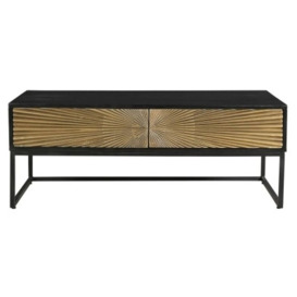 Luxe Black and Antique Gold Starburst Coffee Table- 2 Drawers - thumbnail 1