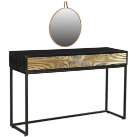 Luxe Black and Antique Gold Starburst Dressing Table with Mirror - 2 Drawers - thumbnail 2