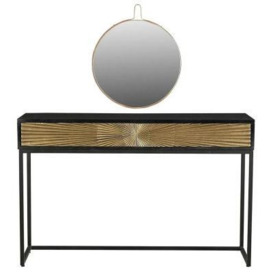 Luxe Black and Antique Gold Starburst Dressing Table with Mirror - 2 Drawers