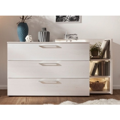 Nolte Akaro Polar White Chest with Shelf Unit - 3 Drawer with Frosted Aluminium Handle - image 1