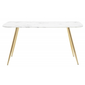 Evans White Marble Effect Glass 6 Seater Dining Table