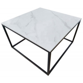 Athena Sintered Stone and Metal Square Coffee Table - thumbnail 1