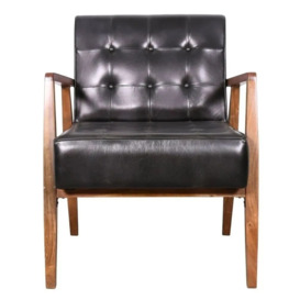 Clearance - Hendricks Black Armchair, Genuine Real Buffalo Leather with Wooden Frame - thumbnail 2