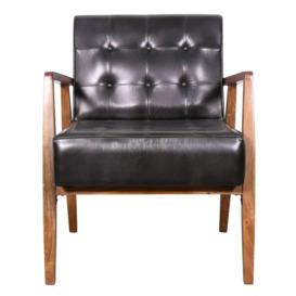 Hendricks Black Armchair, Genuine Real Buffalo Leather with Wooden Frame