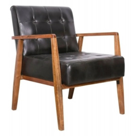 Clearance - Hendricks Black Armchair, Genuine Real Buffalo Leather with Wooden Frame - thumbnail 1